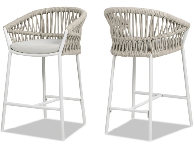 Maiden Weaving Barrel Patio Counter Stool Set of 2, Wheat Beige, large