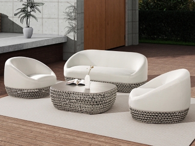 Willow Woven Oval Patio Coffee Table, Light Beige