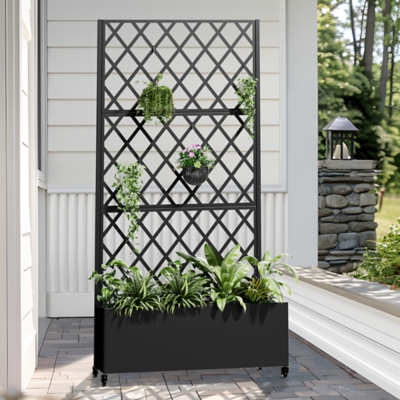 P600011540 TranquilBreeze 71 Diamond Outdoor Trellis, Black sku P600011540