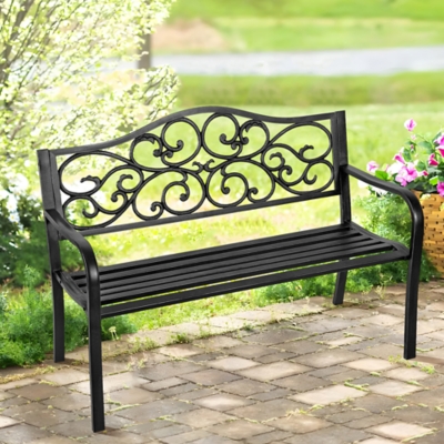 TranquilBreeze Wave Outdoor Bench, Black, rollover