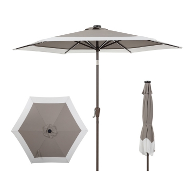JONATHAN Y Spencer 9'  Outdoor Umbrella with LED Lights, Gray/White, large