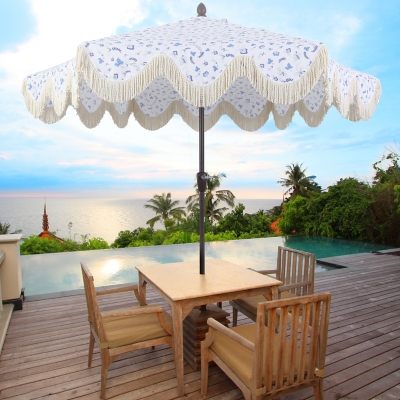 Jonathan Y Collins 9' Outdoor Tilted Umbrella, Blue/White/Cream