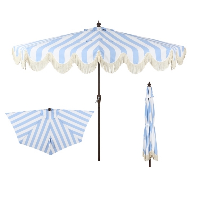 JONATHAN Y Beverly 9'  Outdoor Half-Tilted Umbrella, Light Blue/White, large