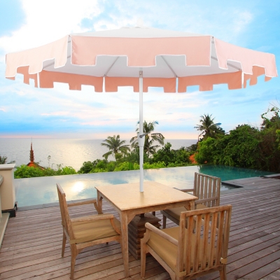 JONATHAN Y Baiona 9'  Outdoor Tilted Umbrella, White/Coral Pink, rollover