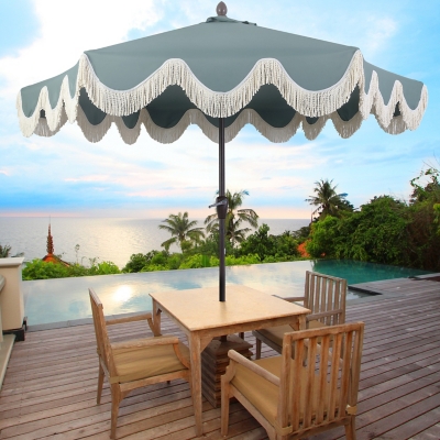 JONATHAN Y Collins 9'  Outdoor Tilted Umbrella, Green/Cream, rollover