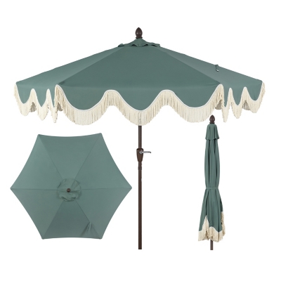 JONATHAN Y Collins 9'  Outdoor Tilted Umbrella, Green/Cream, large