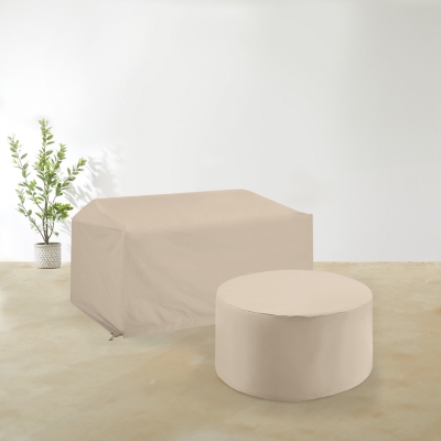 Crosley Furniture Outdoor Loveseat with Coffee Table Furniture Cover, Tan, rollover