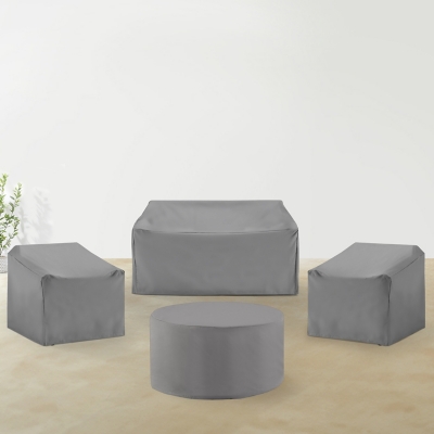 Crosley Furniture Outdoor Loveseat and 2 Lounge Chairs with Coffee Table Furniture Cover, Gray, rollover