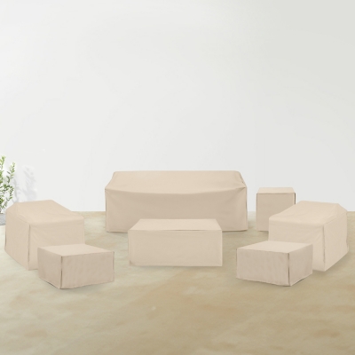 Crosley Furniture Outdoor Sofa and 2 Lounge Chairs and Side Table with 3 Coffee Tables Furniture Cover, Tan, rollover