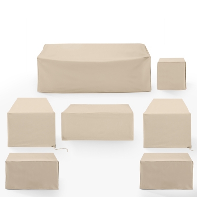 Crosley Furniture Outdoor Sofa and 2 Lounge Chairs and Side Table with 3 Coffee Tables Furniture Cover, Tan, large