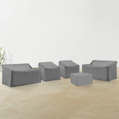 Crosley Furniture 2 Outdoor Loveseats and 2 Lounge Chairs with Coffee Table Furniture Cover, Gray, rollover