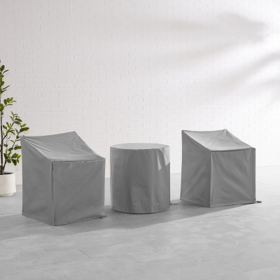 Crosley Furniture Outdoor Bistro Table and 2 Lounge Chairs Furniture Cover, Gray, rollover