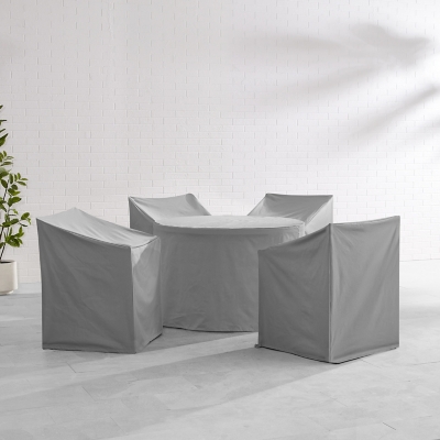 Crosley Furniture Outdoor Round Dining Table and 4 Lounge Chairs Furniture Cover, Gray, rollover