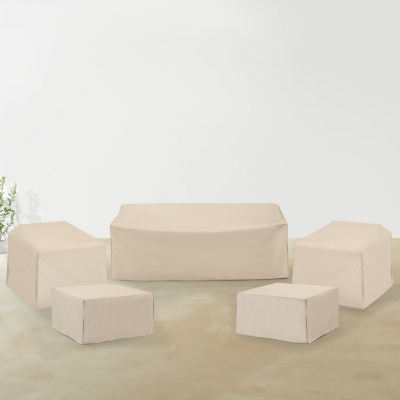 Crosley Furniture Outdoor Sofa and 2 Lounge Chairs with 2 Coffee Tables Furniture Cover, Tan