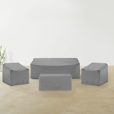 Crosley Furniture Outdoor Sofa and 2 Lounge Chairs with Coffee Table Furniture Cover, Gray