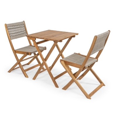 JONATHAN Y Javea Outdoor Folding Bistro Table and 2 Chairs, Teak Brown, large