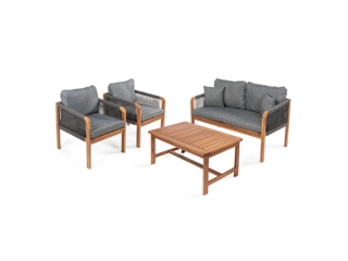 Jonathan Y Tavira Outdoor Loveseat and 2 Lounge Chairs with Coffee Table