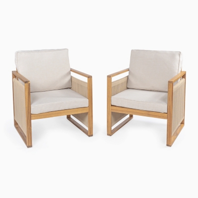 JONATHAN Y Gable Outdoor Lounge Chair (Set of 2), Light Teak, large