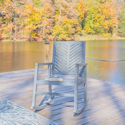JONATHAN Y Ned Outdoor Rocking Chair, Gray, rollover