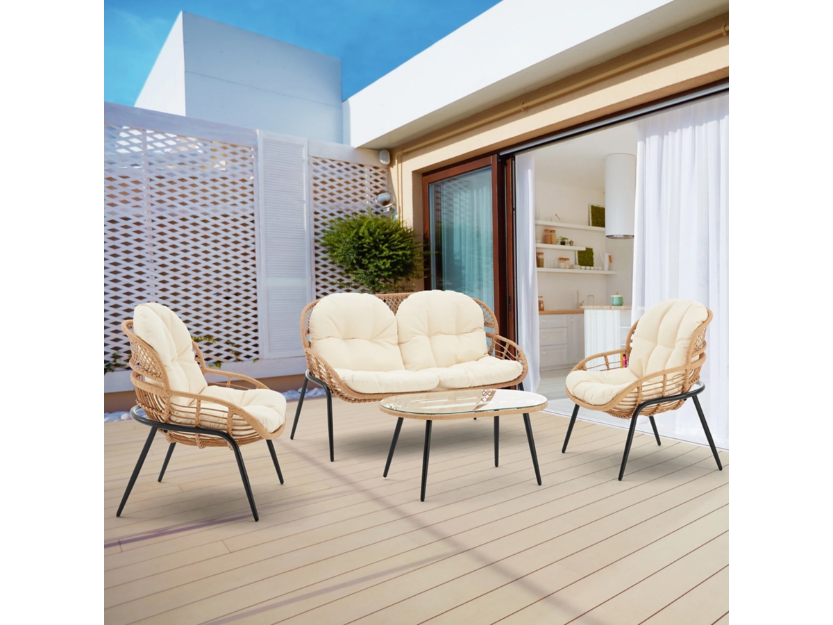 Manhattan Comfort Pine Outdoor Loveseat And 2 Armchairs With