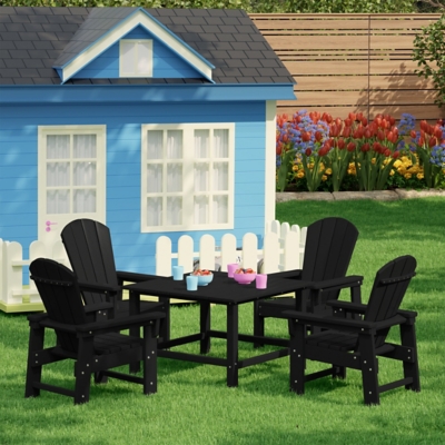 Westin Furniture Laguna Outdoor Adirondack Dining Table and 4 Chairs, Black, large