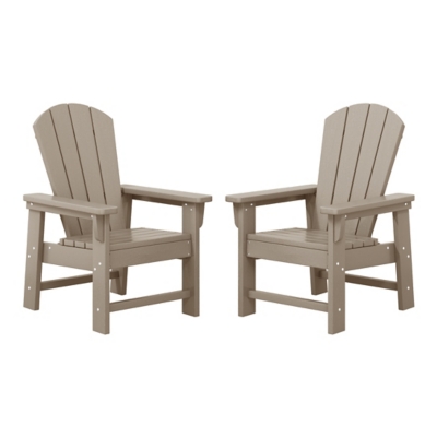 Front view of two beige Adirondack chairs