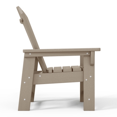Side profile of one Adirondack chair