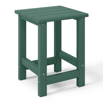 Back view of green Adirondack side table and chairs