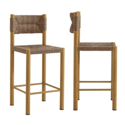 Modway Parkland Outdoor Counter Stool (Set of 2), Natural, grid