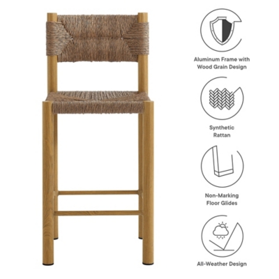 Modway Parkland Outdoor Counter Stool (Set of 2), Natural, large