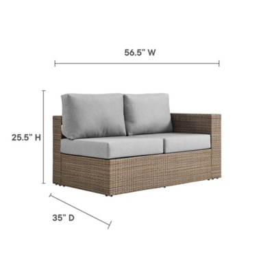 Dimensions and product dimensions of outdoor loveseat (side view)