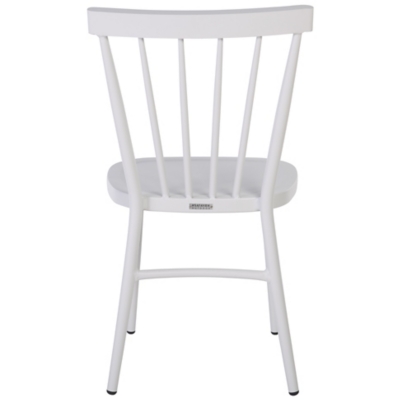 Rear view of white outdoor dining chair.