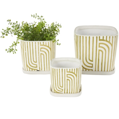 Bayberry Lane Outdoor Geometric Planter (Set of 3), Green, large