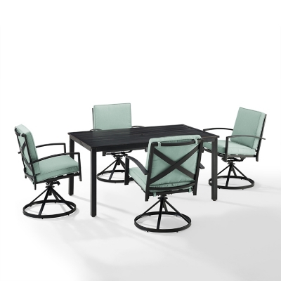 Kaplan Outdoor Dining Table with 4 Swivel Chairs, Mist, large