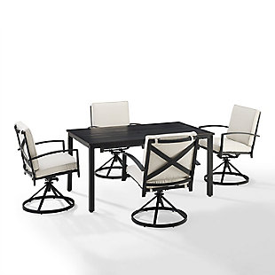 Kaplan Outdoor Dining Table with 4 Swivel Chairs, Oatmeal, large