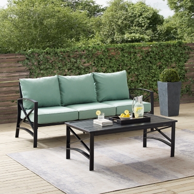 Kaplan Outdoor Sofa and Coffee Table, Mist