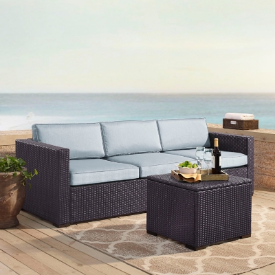Biscayne Outdoor Sofa with Coffee Table, Mist, large