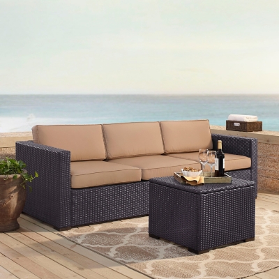 Biscayne Outdoor Sofa with Coffee Table, Mocha, large