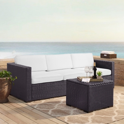 Biscayne Outdoor Sofa with Coffee Table, White, large