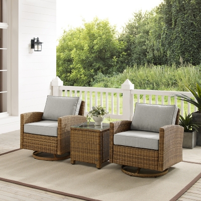 Bradenton Outdoor Swivel Rocker Chairs with End Table, Gray