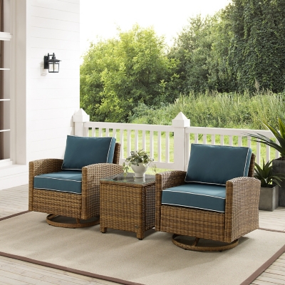 Bradenton Outdoor Swivel Rocker Chairs with End Table, Navy