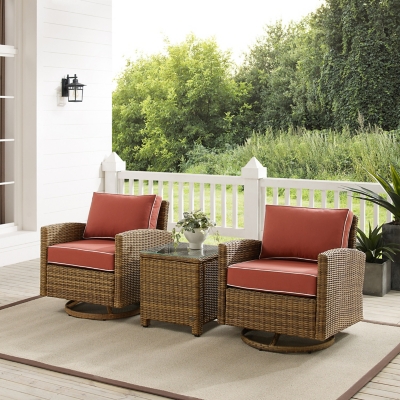 Bradenton Outdoor Swivel Rocker Chairs with End Table, Sangria