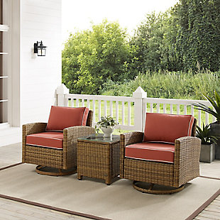 Bradenton Outdoor Swivel Rocker Chairs with End Table, Sangria, rollover