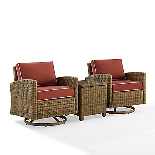 Bradenton Outdoor Swivel Rocker Chairs with End Table, Sangria, large