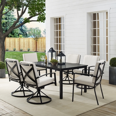 Crosley Furniture Kaplan Outdoor Dining Table and 4 Swivel Chairs and 2 Dining Chairs, Oatmeal, rollover