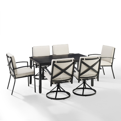 Crosley Furniture Kaplan Outdoor Dining Table and 4 Swivel Chairs and 2 Dining Chairs, Oatmeal, large