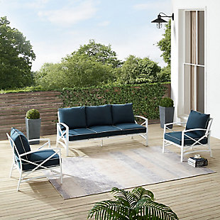 Kaplan Outdoor Sofa with 2 Chairs, Navy, rollover