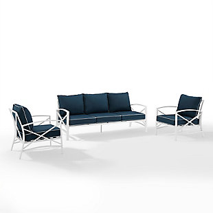 Kaplan Outdoor Sofa with 2 Chairs, Navy, large