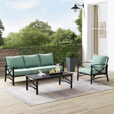 Kaplan Outdoor Sofa with Coffee Table and 1 Chair, Mist