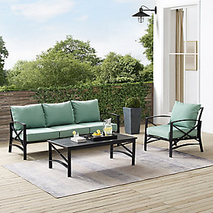 Kaplan Outdoor Sofa with Coffee Table and 1 Chair, Mist, rollover